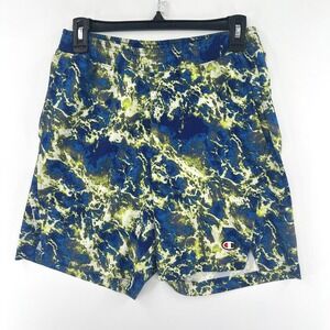 Champion Mens Athletic Shorts Blue Green Marble Print Size S